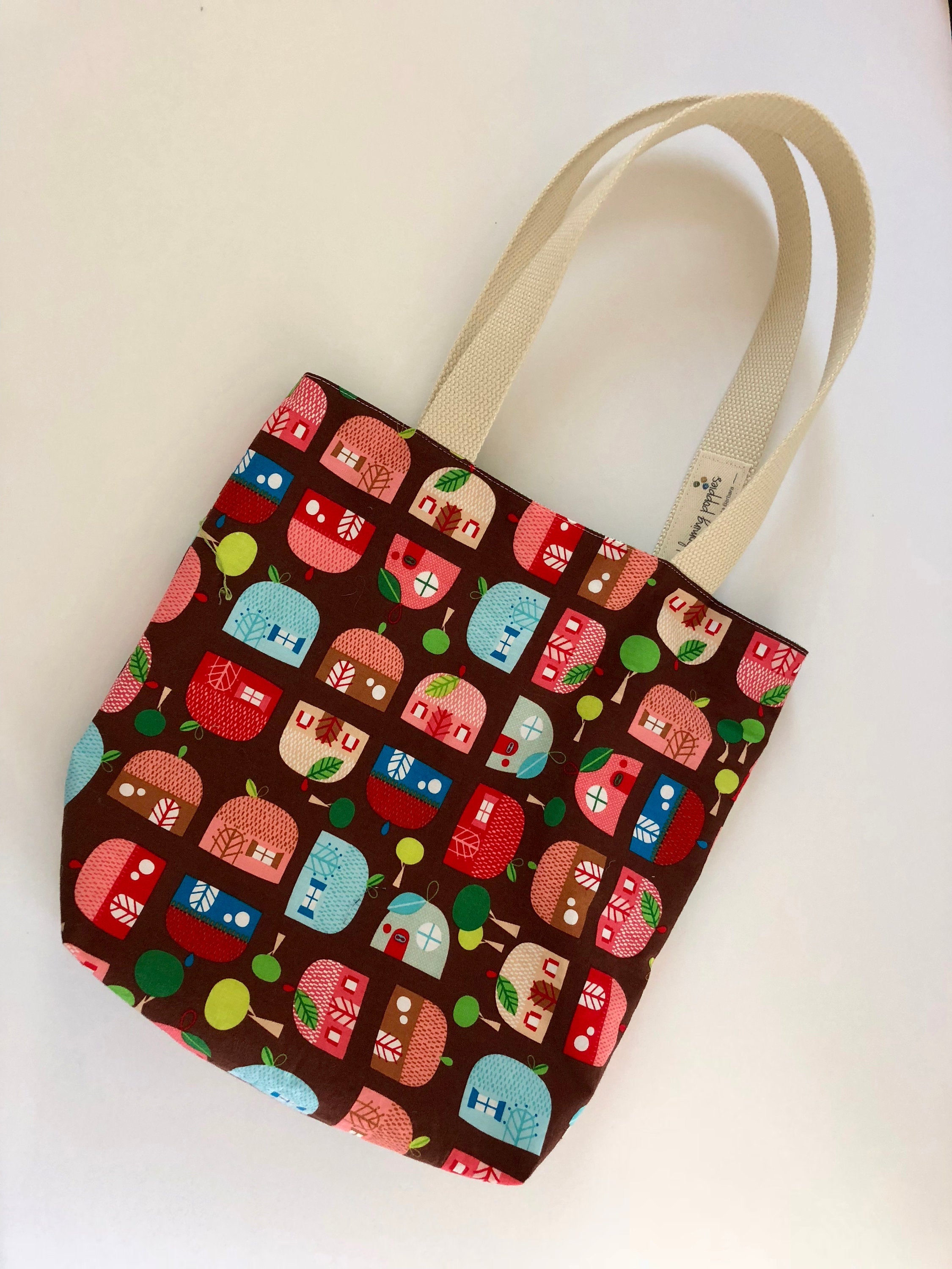 Small, handmade, fully lined tote bag with charming, quirky print- THE  RUTHIE