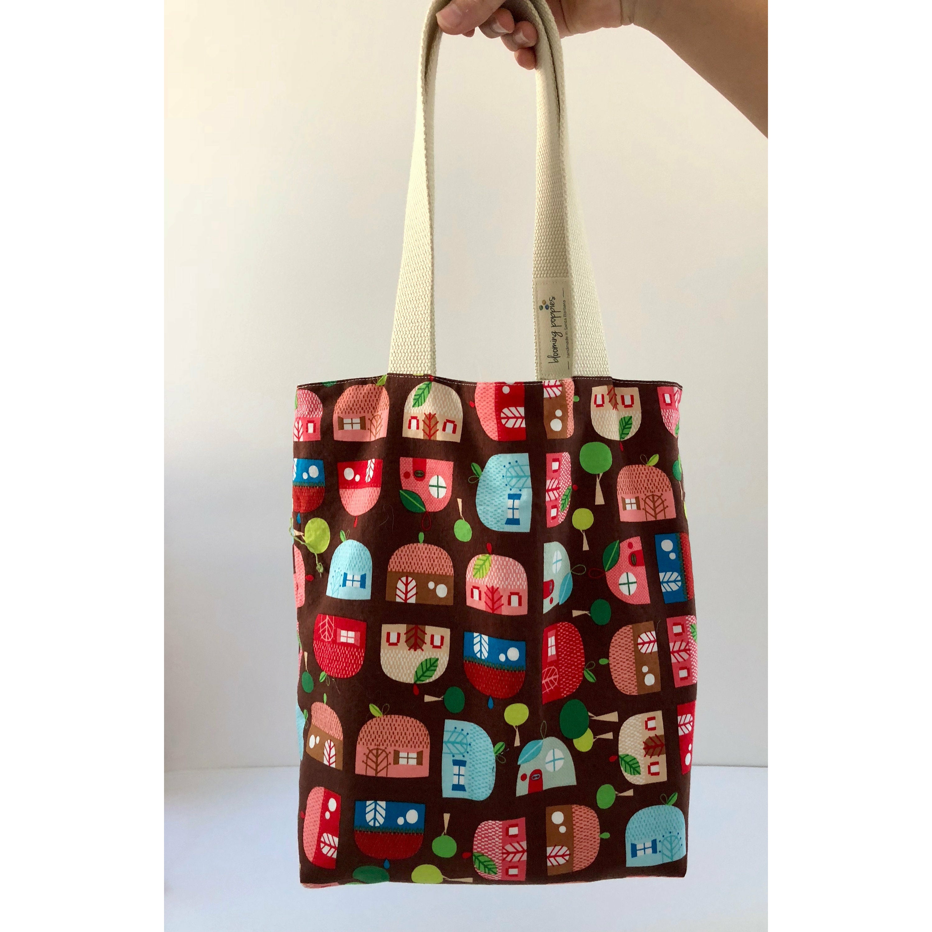 Small handmade fully lined tote bag with charming quirky print THE RUTHIE